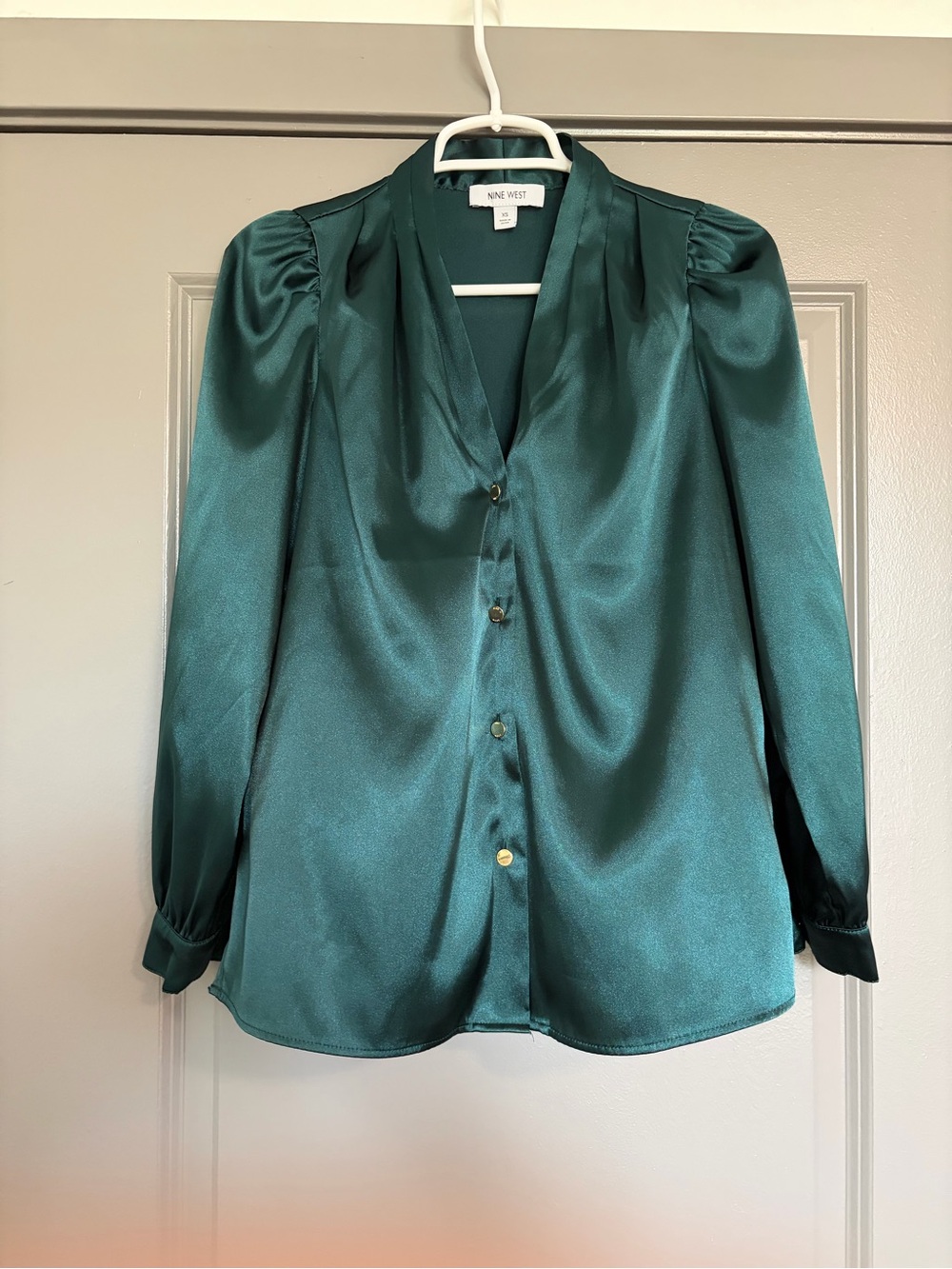 Nine West Satin V-Neck Button Blouse